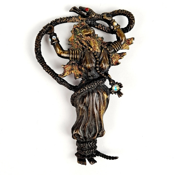 JJ Jonette Jewelry - Vintage JJ Jonette Snake Charmer Lady Medusa Bronzed Brooch
